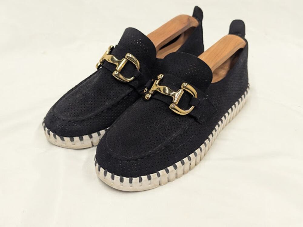 ILSE JACOBSEN Tulip Gold Bit Loafer Black Slip On Sneaker EU 39 US 8.5
